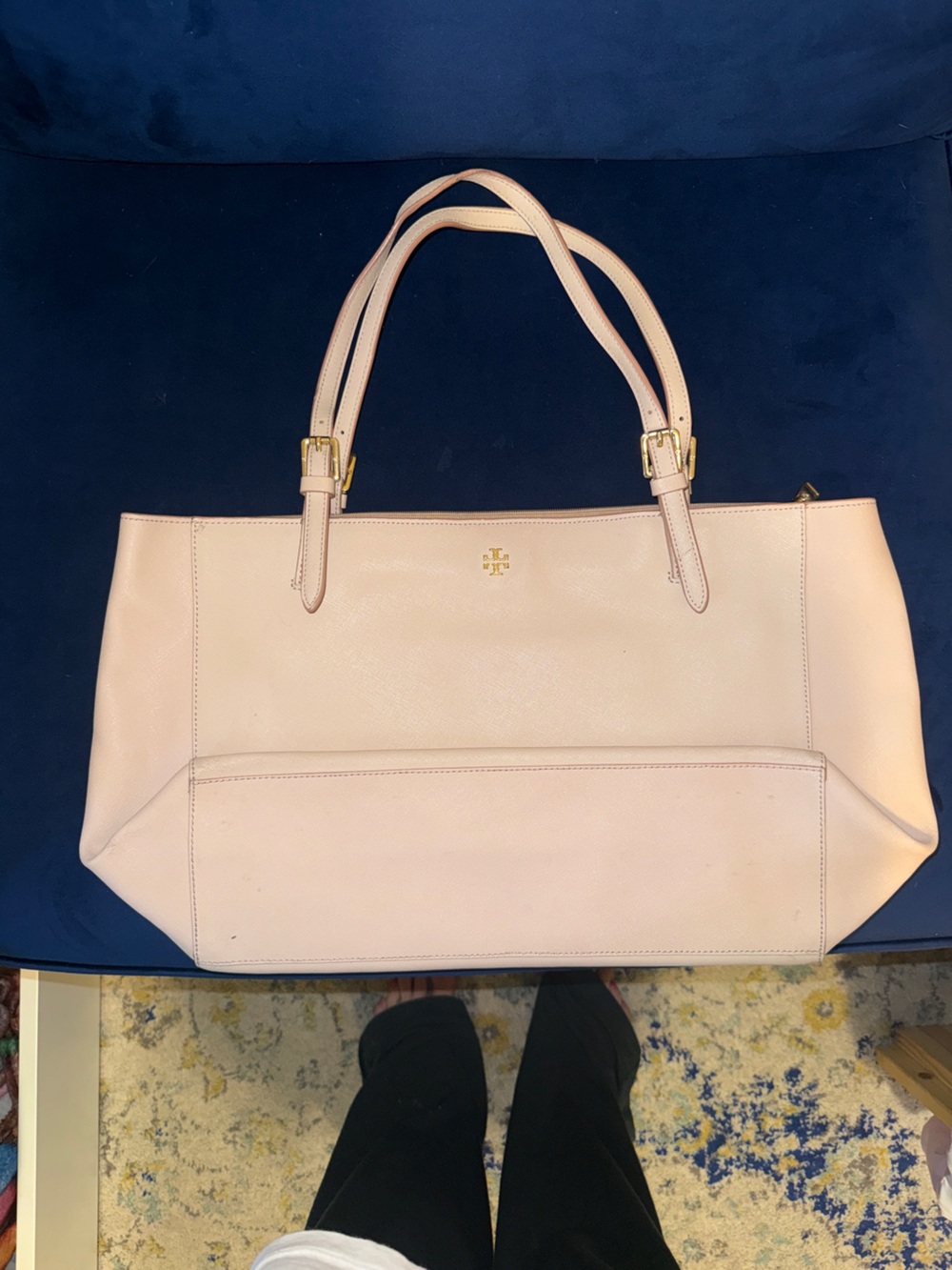 Tory Burch Blush Pink Leather Tote with Gold Hardware